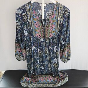 Buddha Trends Floral Boho Tunic Top Dress Blue Pink Whimsy‎ Fairycore Small
